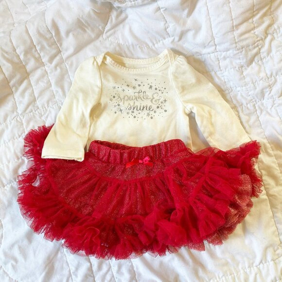 Sparkle & Shine Ruby Red Tutu skirt Cream Cat & Jack Baby Newborn Three Ruffles - Picture 1 of 8